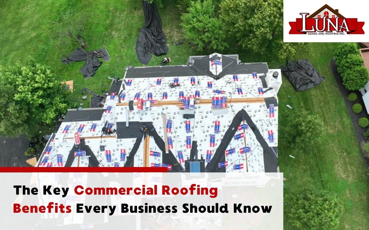 A commercial building with an energy-efficient roof.